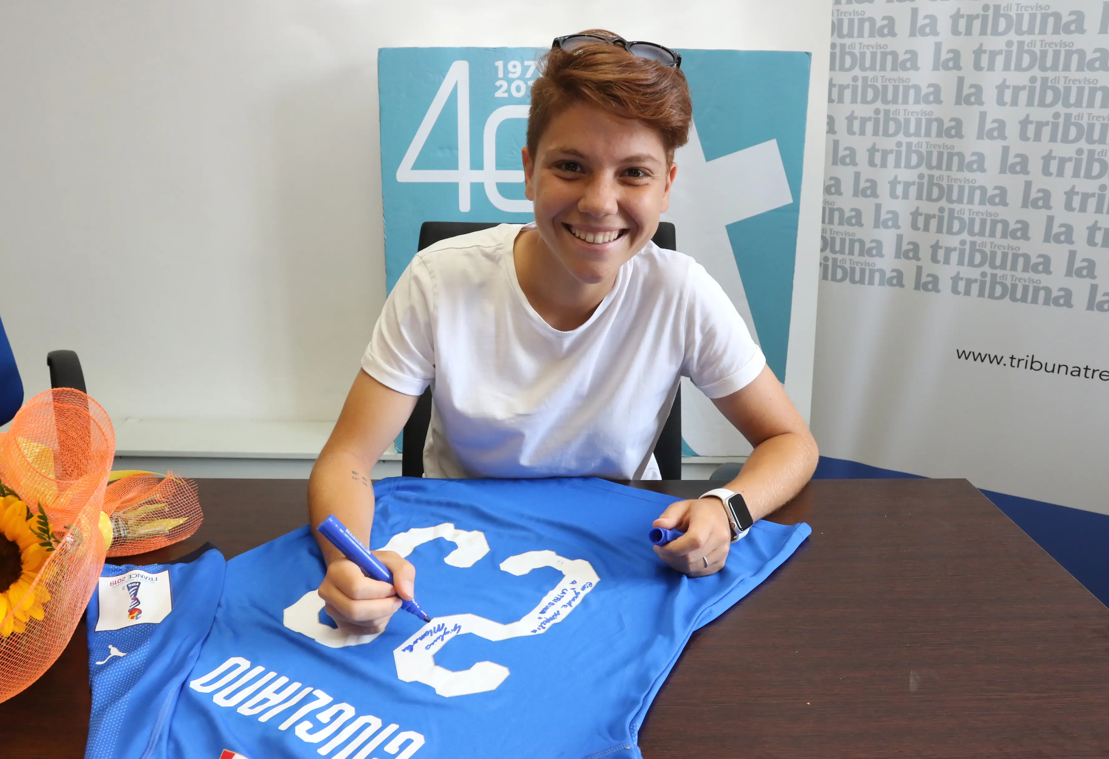 Manuela Giugliano ospite in redazione alla tribuna di Treviso nel 2019