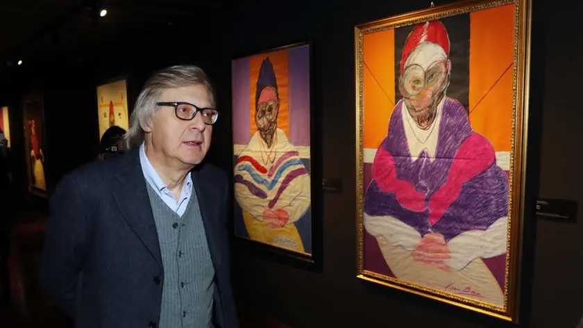 BORGHESI AG.FOTOFILM TREVISO VITTORIO SGARBI ALLA MOSTRA DI FRANCIS BACON A CASA DEI CARRARESI CON A. BRUNELLO