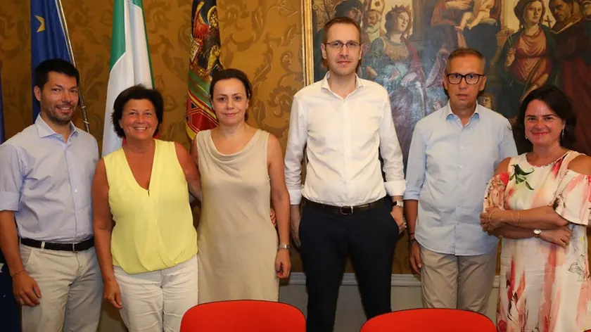 Allegranzi Coengliano incontro commercio e viabilità Da SX Capraro Ascom, Loberto Corte delle rose, Brugioni Asessore, Chies Sindaco, De Rossi Conegliano Cima, Colombari Asessore
