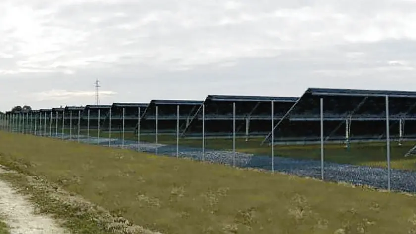 Un rendering di come sarà il primo impianto agri-voltaico del Veneto tra Mogliano e Marcon