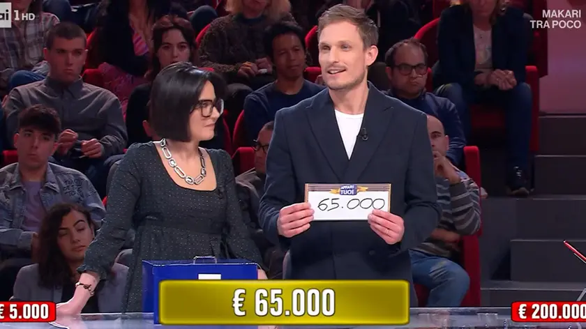 Flavio Zancanaro con la moglie Giulia ad Affari Tuoi