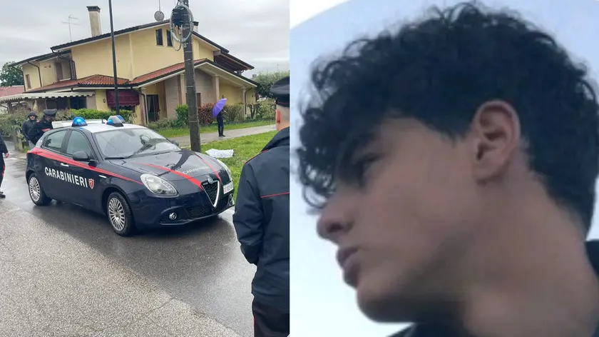 Il luogo del delitto con il corpo steso e coperto da un lenzuolo, a destra Aymen Adda Benameur, la vittima