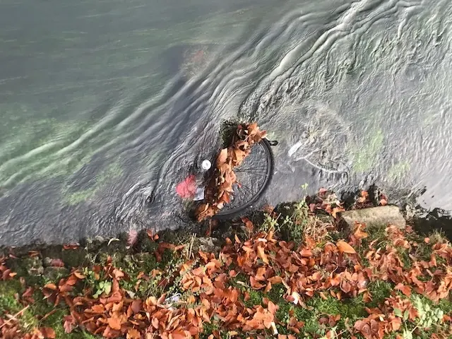 La bicicletta gettata nella fossa delle Mura a Treviso