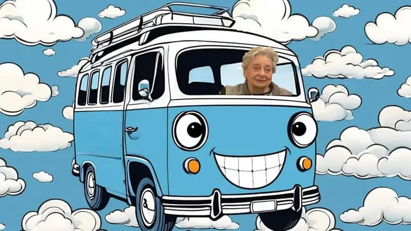 Una illustrazione con Annetta Pallaro alla guida del pulmino