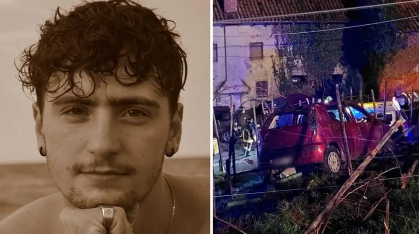 David Agostinetto e l'auto finita nel vigneto