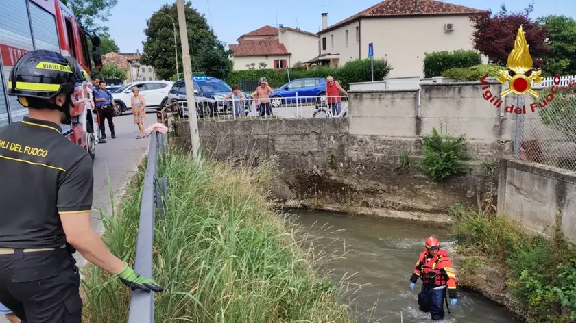 L'intervento dei vigili del fuoco per recuperare l'anziana in carrozzina finita nel canale