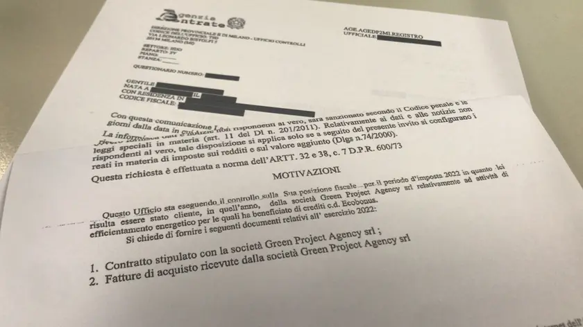 La lettera dell’ufficio controlli dell’Agenzia delle Entrate arrivata nei giorni scorsi ad un cliente della Green Project