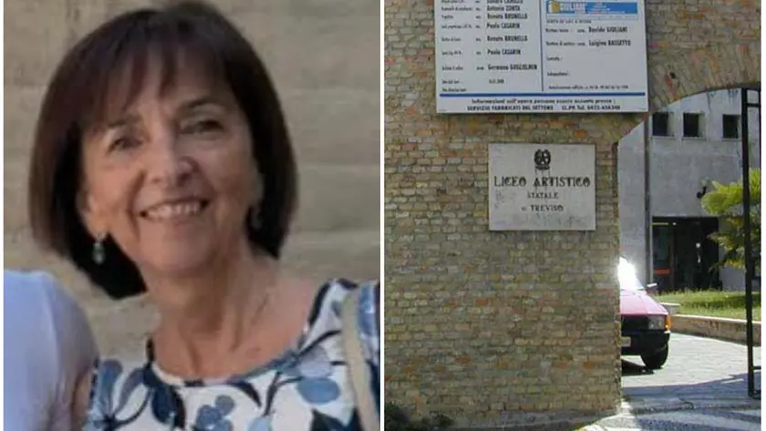 Cinzia Alberti centina all'artistico di Treviso (a destra la sede)