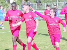 Esultanza dei calciatori del Giorgione dopo un gol: ora un gruppo lamenta i mancati pagamenti
