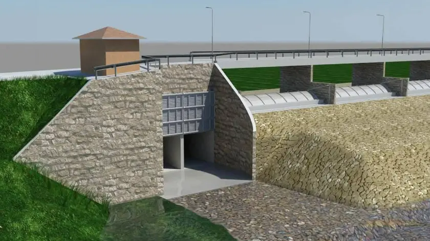 Il rendering del bacino di laminazione al Pra dei Gai quando sarà vuoto