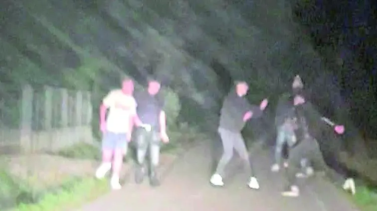Un fotogramma della rissa fuori dalla Baita al Lago