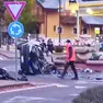 L'auto ribaltata sulla rotonda ad Asiago