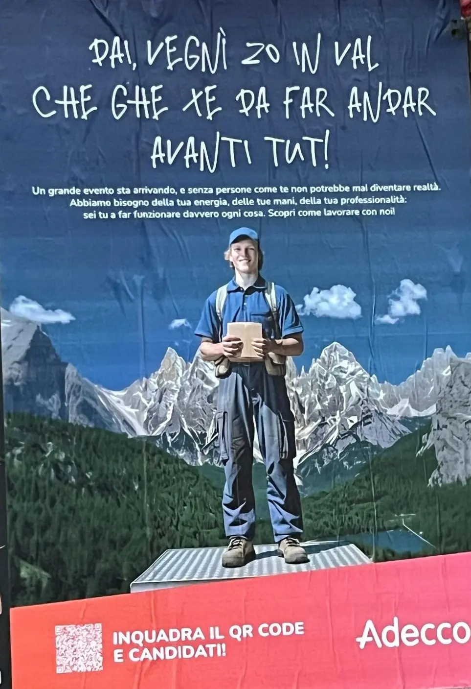 Il manifesto di Adecco che circola a Belluno in questi giorni e al centro di polemiche