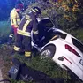 L'auto fuori strada a Volpago