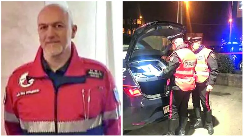 Livio Da Re, l'orafo derubato, e una pattuglia di carabinieri