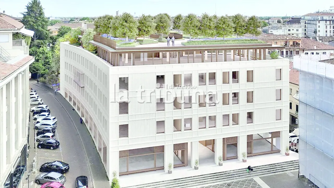 Una vista dall’alto della futura Camera di Commercio in piazza Borsa a Treviso