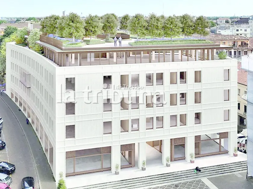 Una vista dall’alto della futura Camera di Commercio in piazza Borsa a Treviso