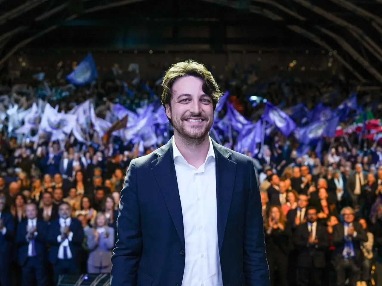 Alberto Stefani durante l'evento