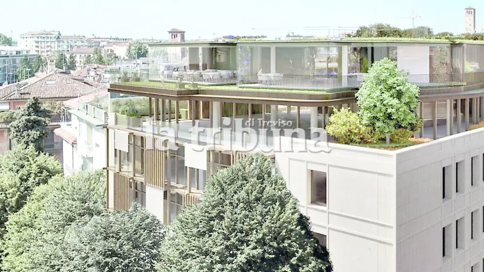 Una veduta aerea della futura Camera di Commercio vista da est