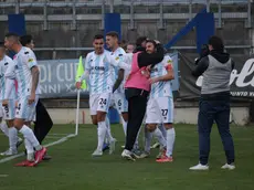 L'esultanza del Treviso dopo il gol di Gucher