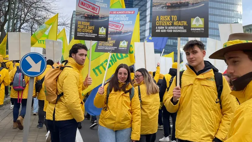 La protesta dei giovani agricoltori a Bruxelles