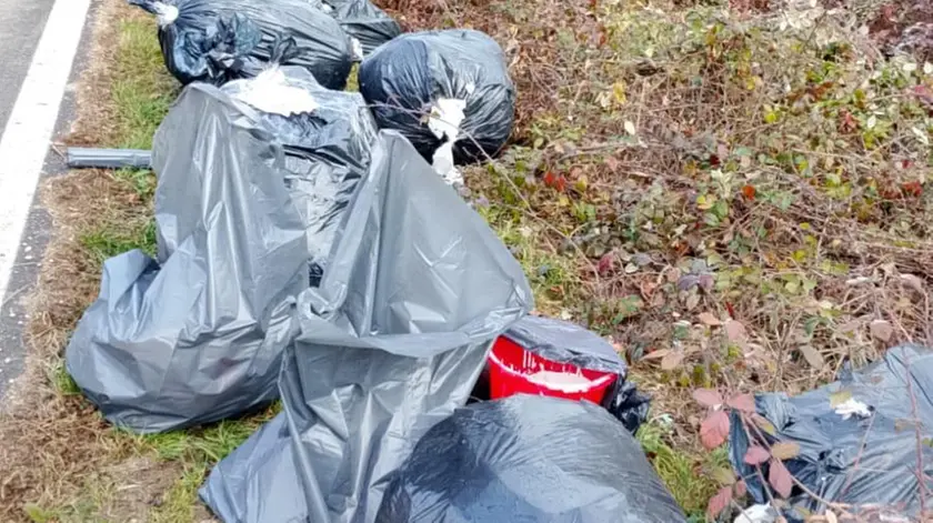I sacchi abbandonati dagli ecovandali a Pieve di Soligo