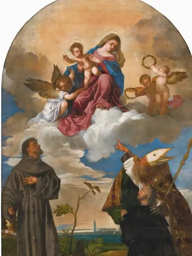 Un particolare della Pala Gozzi in arrivo da Ancona per la grande mostra su Tiziano a Pieve di Cadore