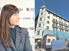 Carla Medri, vicepresidente degli albergatori di Cortina e, a destra il nuovo hotel Ampezzo in fase di ristrutturazione
