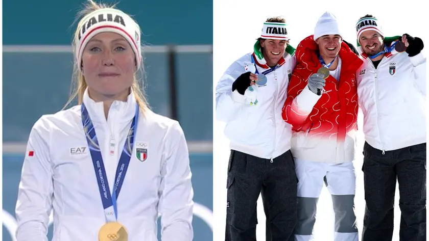 Francesca Lollobrigida oro nel pattinaggio 3000 metri, a fianco Giovanni Franzoni e Dominik Paris, rispettivamente argento e bronzo nella discesa libera