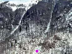 In rosso il punto del canalone dove è precipitato l’escursionista Paolo Pagan