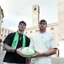 Da sinistra Tommaso Menoncello e Leonardo Marin in piazza dei Signori (Foto film)
