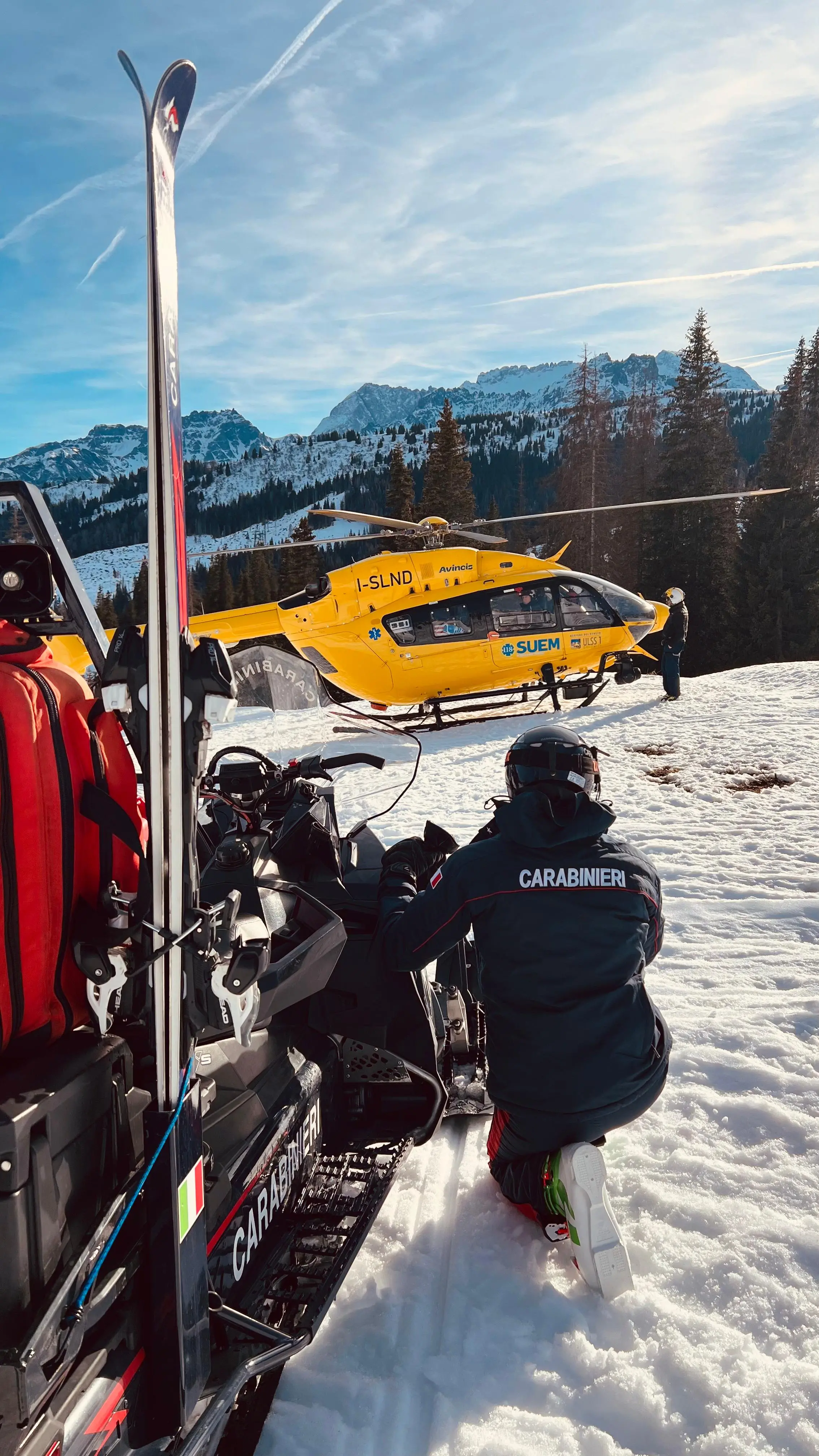 Un intervento con l'ausilio dell'elicottero del Suem