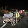 L'auto della coppia dopo lo schianto in A13
