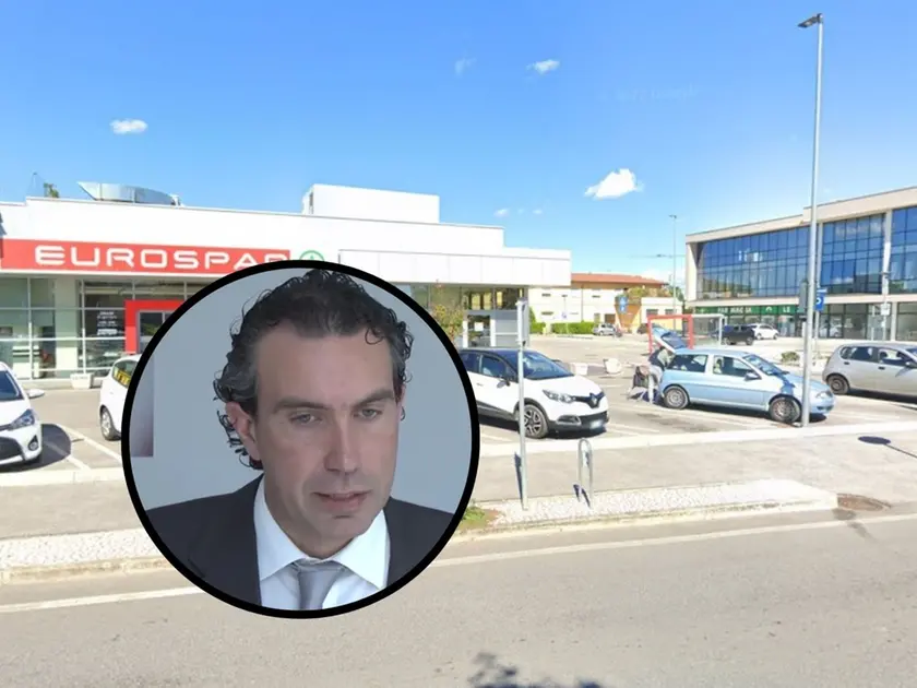 Nel tondo Giovanni Galletti, titolare della tabaccheria e del centro di medicina Salus. Nella foto grande l'area dove è avvenuta l'aggressione