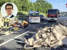 L'incidente nel tratto toscano dell'A1. Nel riquadro la vittima Pietro Bellato