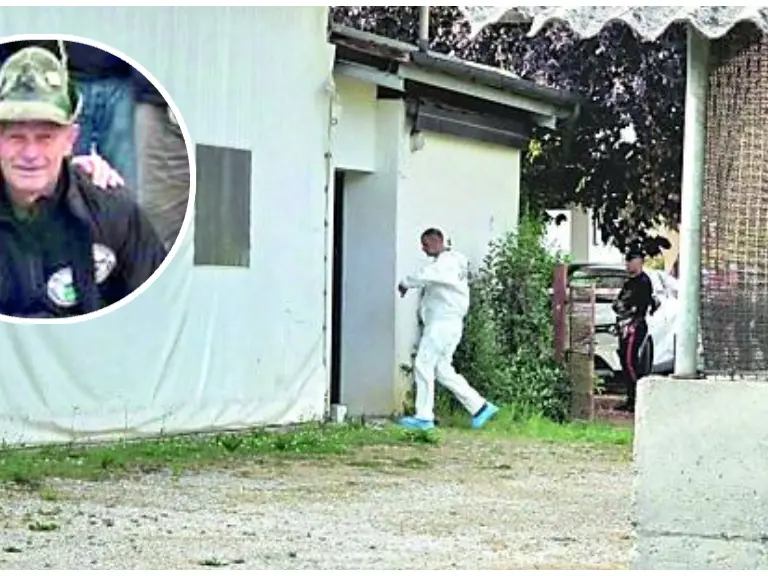 Il sopralluogo degli investigatori nella bocciofila di Villa d'Asolo e, nel riquadro, Giuseppe Zanon
