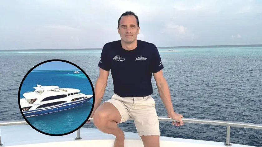 Gianluca Benedetti e, nel tondo, la barca Duca di York, una delle due usate dalla vittima