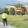 L'elisoccorso in azienda (foto Cavicchi/Macca)