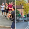 I tafferugli tra rappresentanti dei centri sociali e forze dell'ordine e a destra il corteo di Prima i trevigiani (fotofilm)