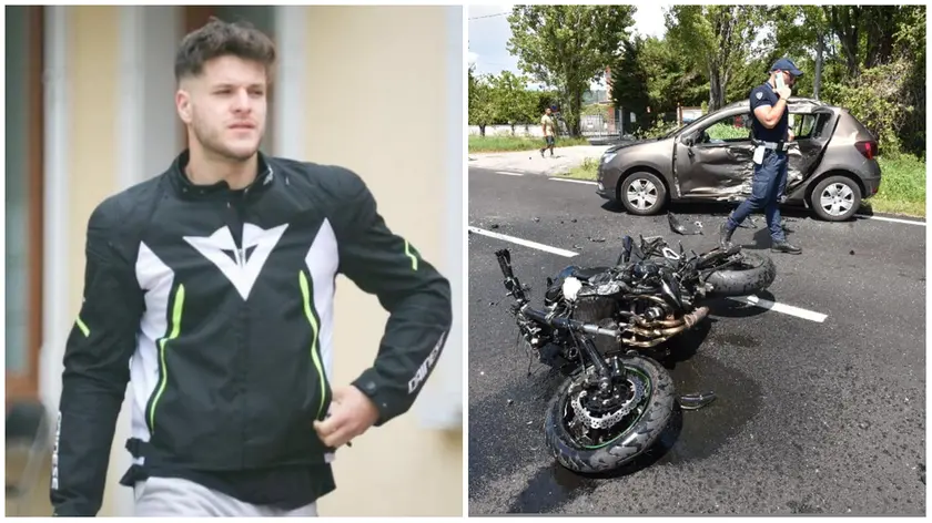 La vittima Adam Sbizzera, 25 anni, e i mezzi coinvolti nell'incidente (foto Macca)