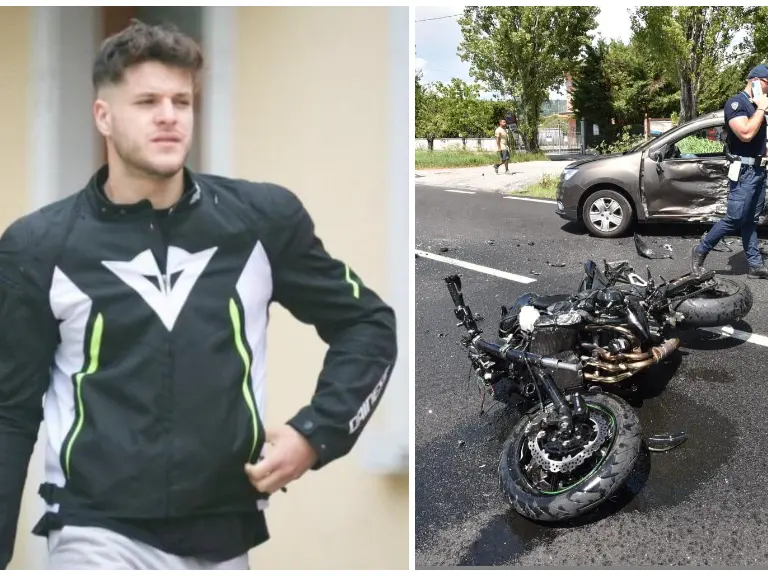 La vittima Adam Sbizzera, 25 anni, e i mezzi coinvolti nell'incidente (foto Macca)