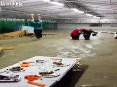 Un fermo immagine del video che immortalò la furia del Lierza nel capannone della festa