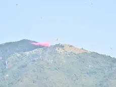 Il Canadair in azione sul bosco a fuoco a Miane