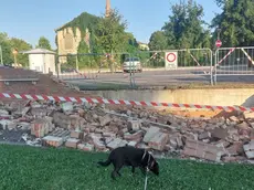 Il muro abbattuto dall'auto a San Polo di Piave