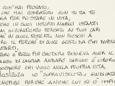 Un passaggio della lettera scritta da Romina B. dopo il femminicidio di Tania Terrin
