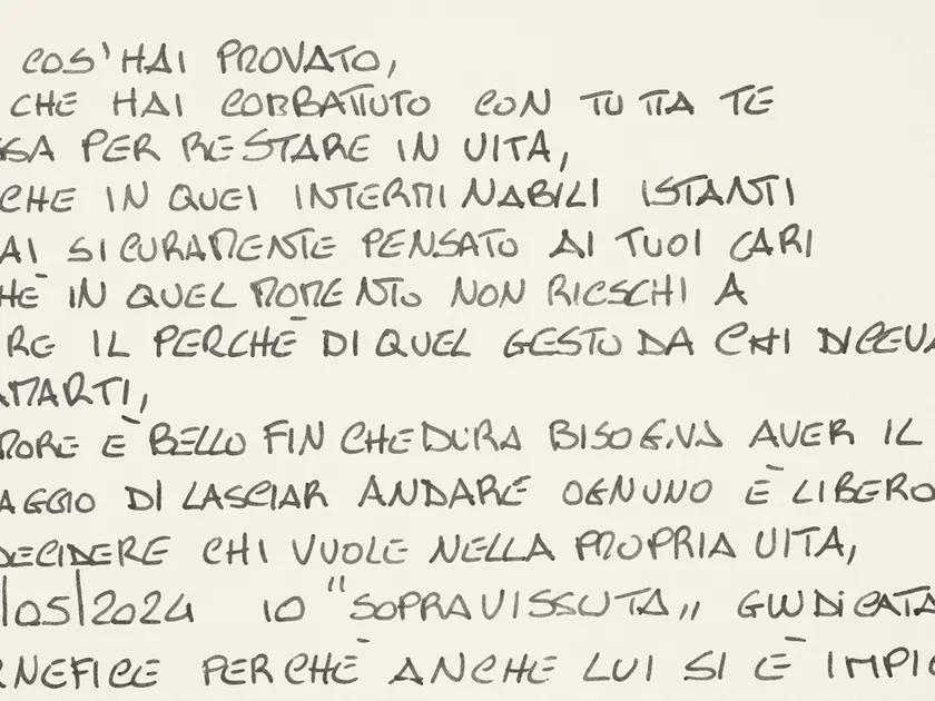 Un passaggio della lettera scritta da Romina B. dopo il femminicidio di Tania Terrin