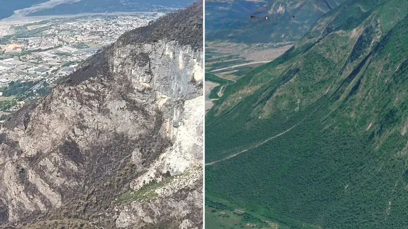 L’Amariana com’è oggi e, a sinistra, com’era nel 2025, in un’immagine satellitare da Google Earth