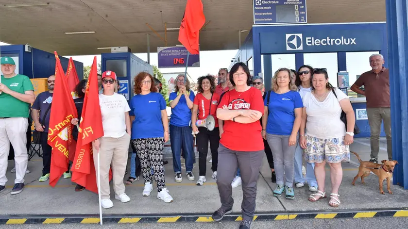 Un presidio di lavoratori e forze sociali all’ingresso dello stabilimento Electrolux di Susegana