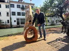 Il sindaco Mario Conte con il tronco cavo del platano