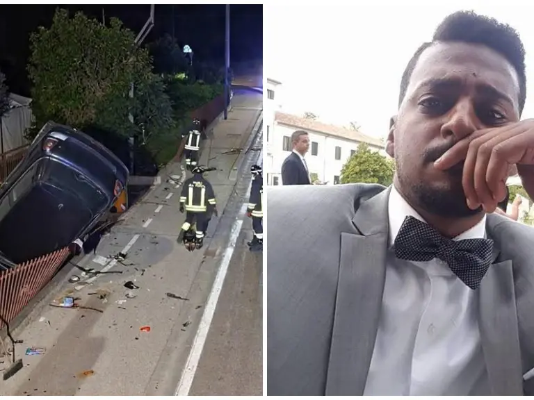 L'auto coinvolta nell'incidente e la vittima Bruck Polcan